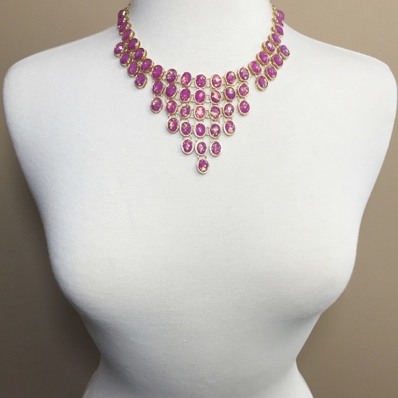 Purple Iridescent Foil Bib Necklace Earrings Set - Picture 2 of 3